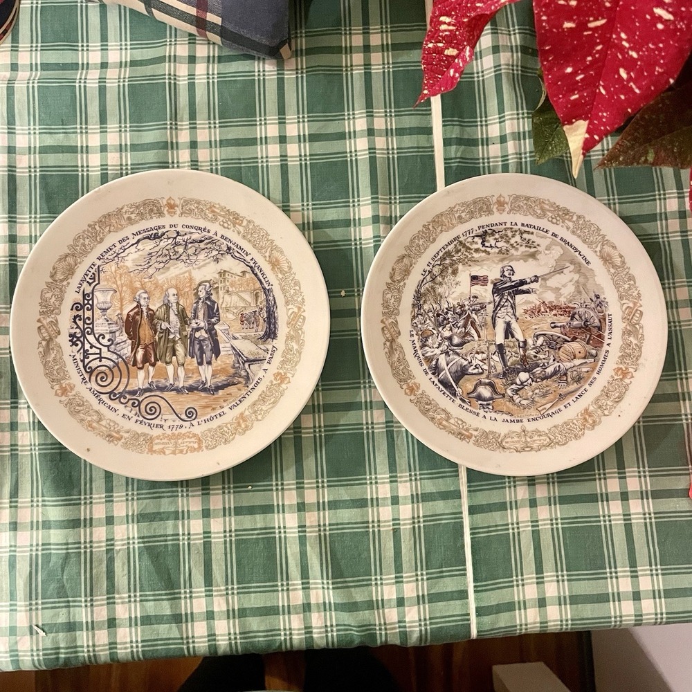 Vintage Set of 2 Henri D'Arceau Limoges France Lafayette Legacy Collector Plates